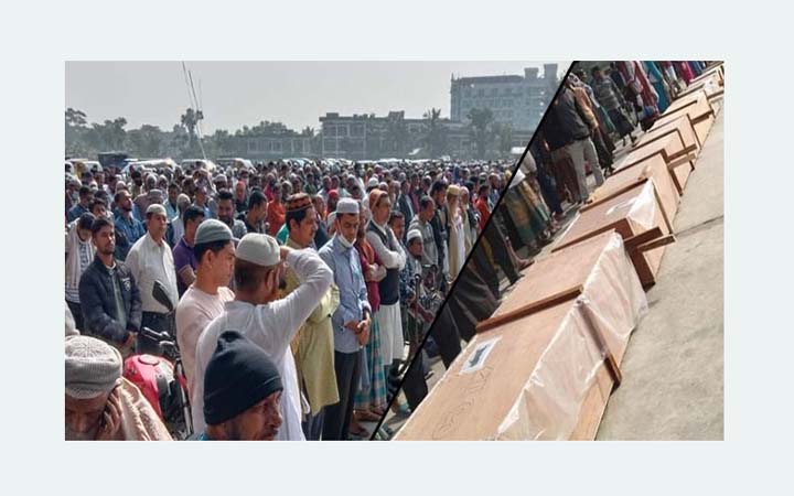 লঞ্চে আগুন : গণকবরে ২৭ লাশ দাফন