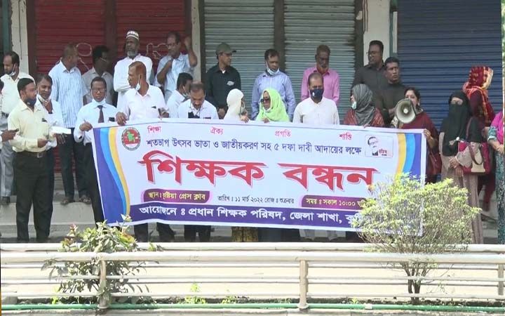 পাঁচ দফা দাবিতে কুষ্টিয়ায় শিক্ষকদের মানববন্ধন
