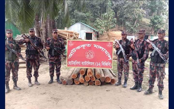 রাঙামাটির ছোট হরিণায় লাখ টাকার সেগুন কাঠ জব্দ