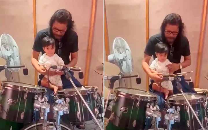 ছেলেকে ড্রামস বাজানো শেখাচ্ছেন নগরবাউল জেমস
