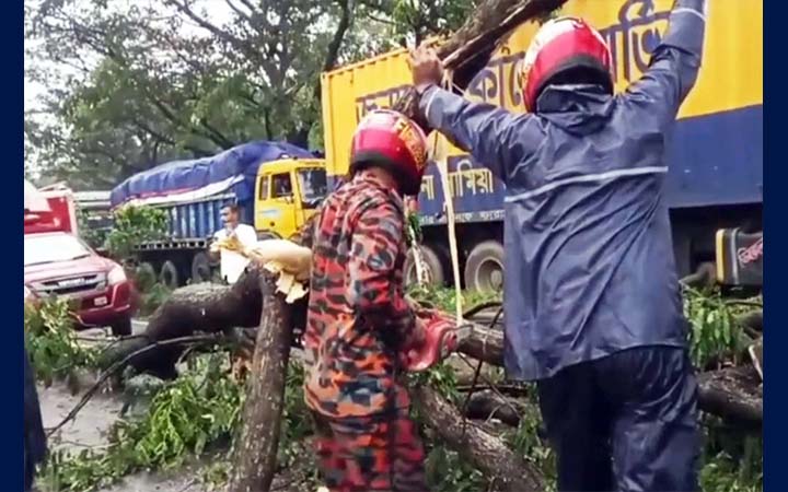 কালবৈশাখী ঝড়ে গাছ উপড়ে যান চলাচল ব্যাহত