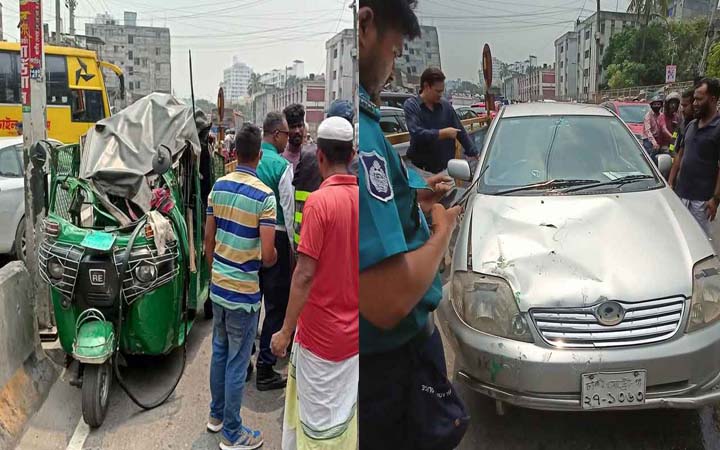 হানিফ ফ্লাইওভারে সিএনজি-প্রাইভেটকারের মুখোমুখি সংঘর্ষ, আহত ৩