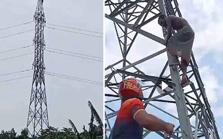 ৩৪০ ফুট উঁচু বিদ্যুৎ টাওয়ারে যুবক