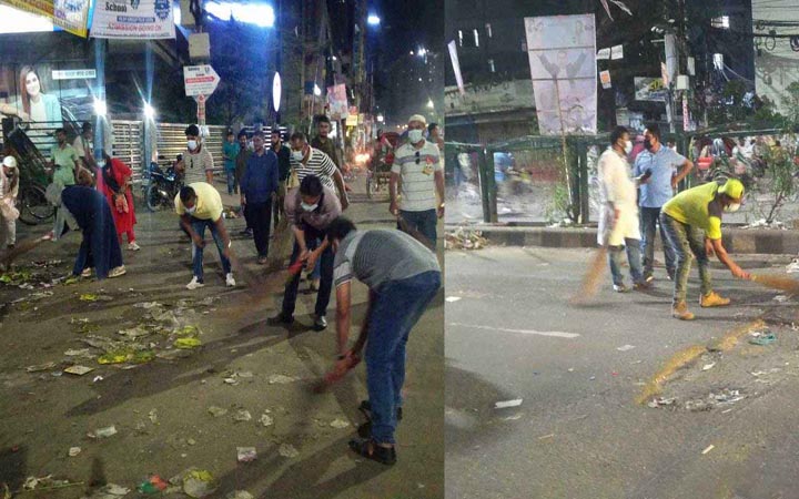 র‌্যালি শেষে সড়কের আবর্জনা পরিষ্কার করলেন বিএনপির নেতাকর্মীরা