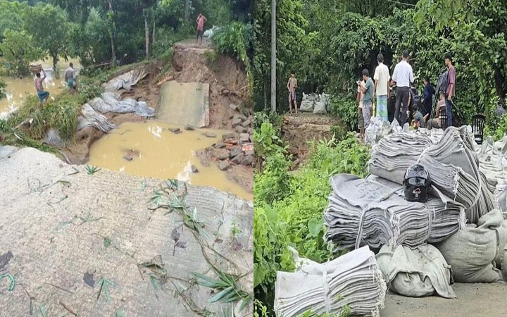 ফেনীতে বন্যা নিয়ন্ত্রণ বাঁধের সংস্কারকাজ শুরু, পানি নেমে যাওয়ায় স্বস্তি