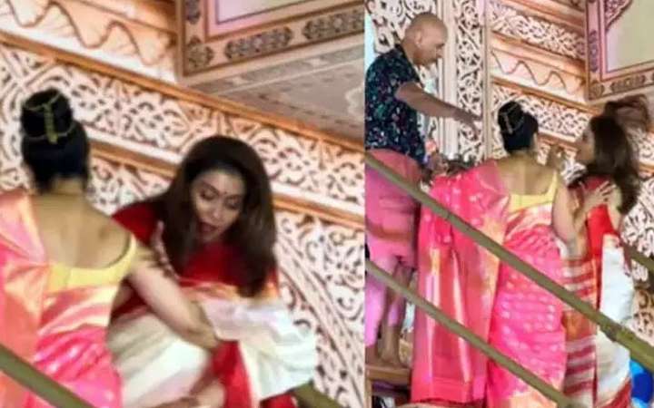 নিজ বাড়ির পূজায় বেসামাল অভিনেত্রী কাজল