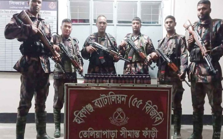 হবিগঞ্জে ১৬৪ বোতল ভারতীয় মদ জব্দ