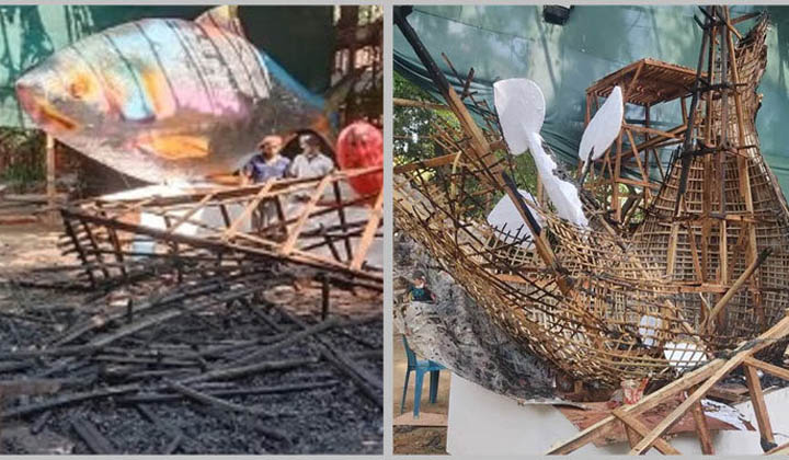 চারুকলায় আগুনে পুড়ল ‘ফ্যাসিস্টের প্রতিকৃতি’