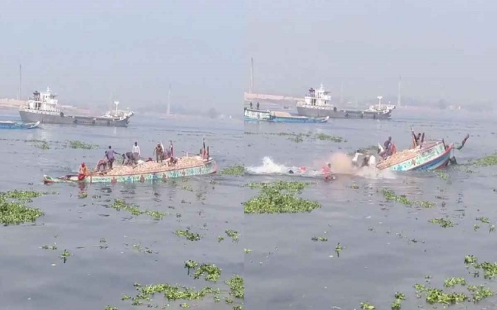 নারায়ণগঞ্জে ধলেশ্বরী নদীতে ইটবোঝাই বাল্কহেড ডুবি
