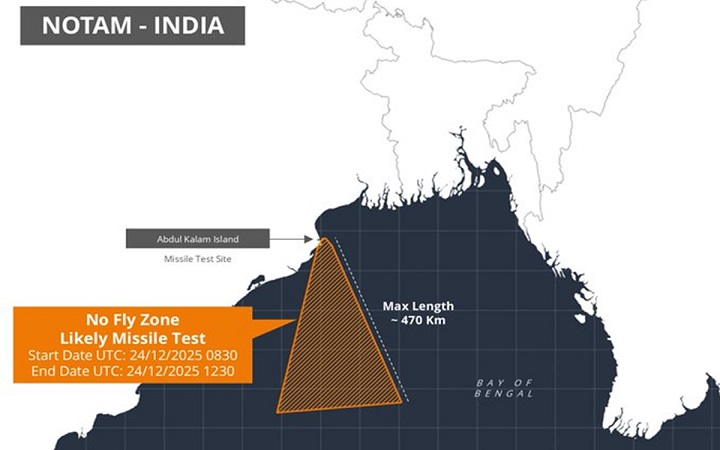 বঙ্গোপসাগরে ৩২৪০ কিমি. এলাকাজুড়ে নোটাম জারি ভারতের